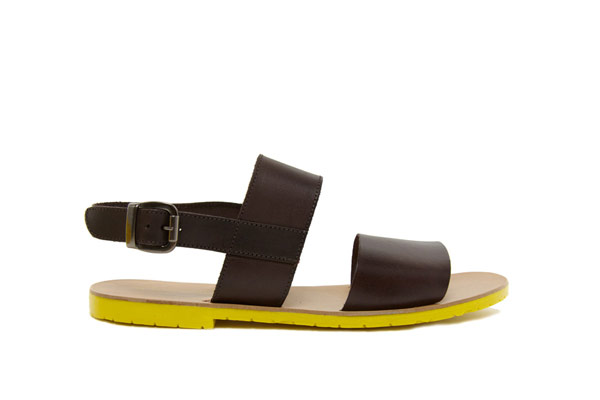 Top 10 mens sandals: Mens sandals: dark brown with ankle buckle and yellow sole by Kurt Geiger