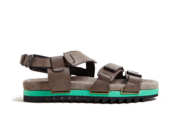 Top 10 mens sandals: Mens sandals: Taupe straps with padded turquoise and black sole by Lanvin