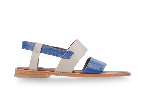 Top 10 mens sandals: Mens sandals: blue and cream leather strap with wooden flat sole by B-Store
