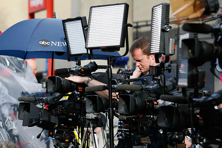 Royal baby media: Televison crews at work opposite the Lindo Wing 