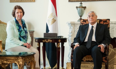 EU foreign policy chief Catherine Ashton met interim Egyptian President Adly Mansour on her visit to Cairo.