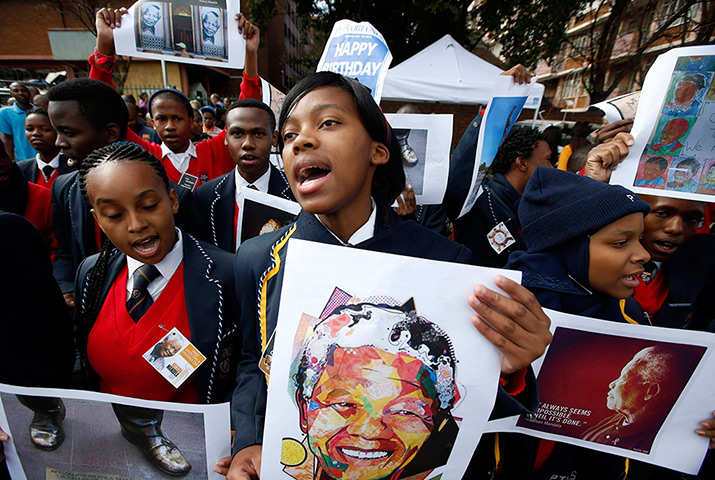 Mandela's birthday: Well-wishers sing outside the hospital in Pretoria