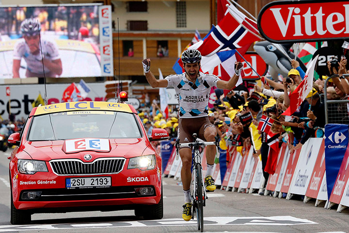 Tour de France Stage 19: France's Christophe Riblon celebrates as