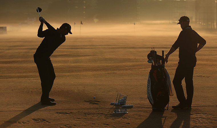 Open Golf : Players practice on the practice Ground  during day two of the Open