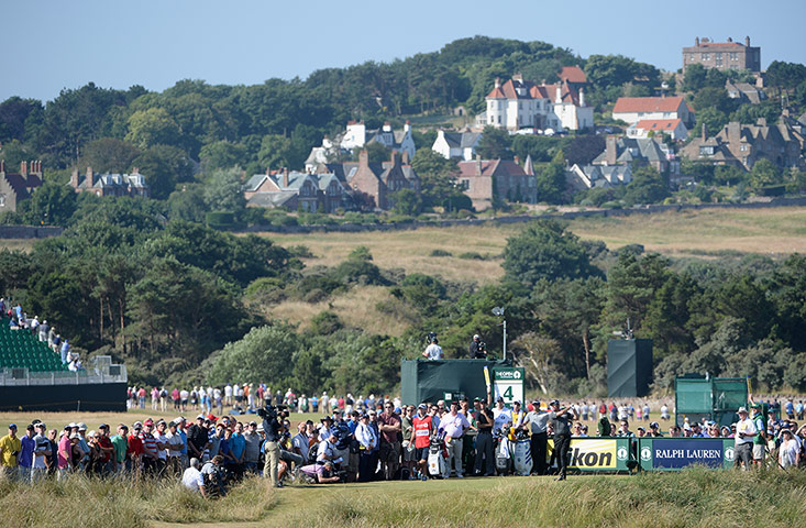 Open Golf : Lee Westwood of England tees off on the 4th hole during the second round
