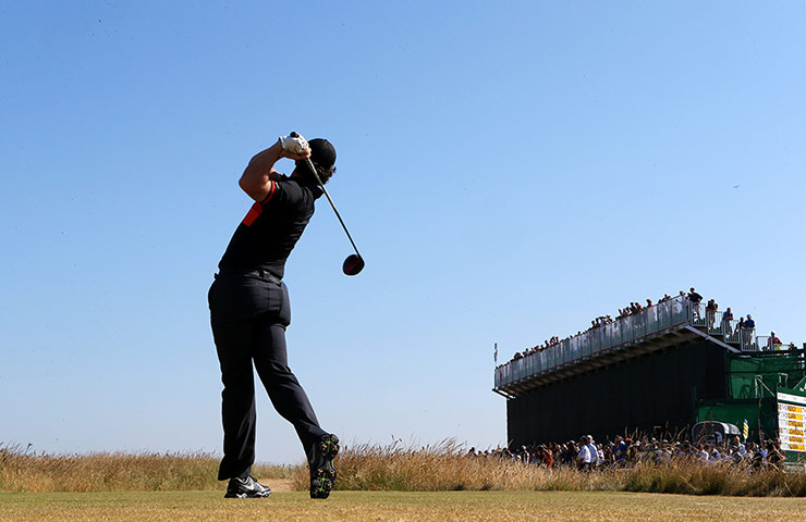Open Golf : Rory McIlory tees off on the 6th hole during day two