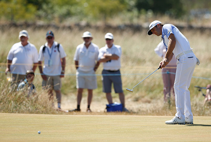 Open Golf : Dustin Johnson of the United States plays a shot on during the second round