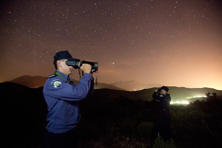 Croatia border patrols: Border police officers inspect the border with thermal and infrared cameras