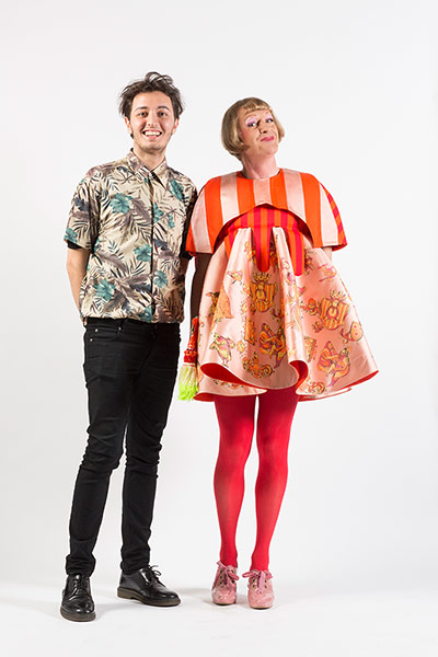 Menswear fashion student Alessandro Francalacci with Grayson Perry