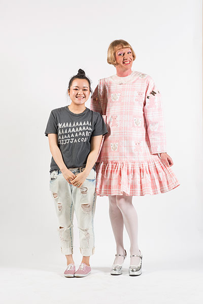 Central Saint Martins fashion student Emily Wang with Grayson Perry