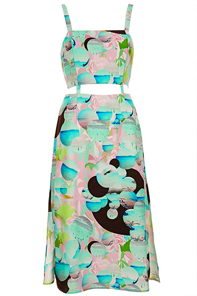 The best summer dresses: Multi-coloured abstract print cut-out panel midi dress by Topshop