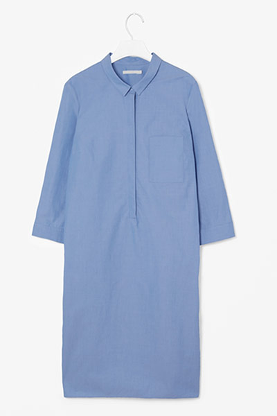 The best summer dresses: long sleeved light blue cotton shirt dress by Cos