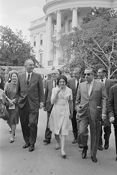 Helen Thomas: Lyndon Johnson Walking with Reporters