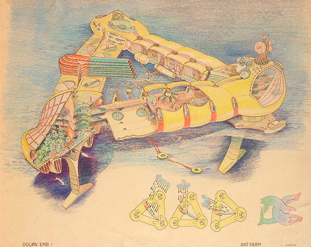 Aquatopia: Ant Farm: DOLØN EMB 1(drawing by Curtis Schreier), 1975