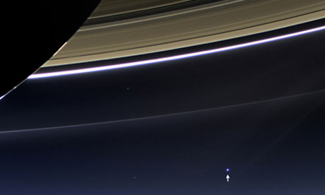 NASA's Cassini spacecraft  captures Saturn's rings and Earth and its moon in the same frame. 