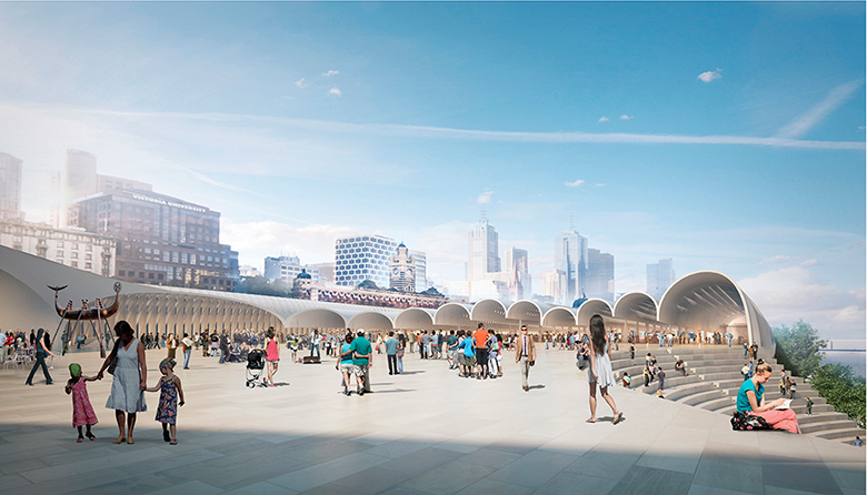 Flinders: Plaza and Yarra River Amphitheatre