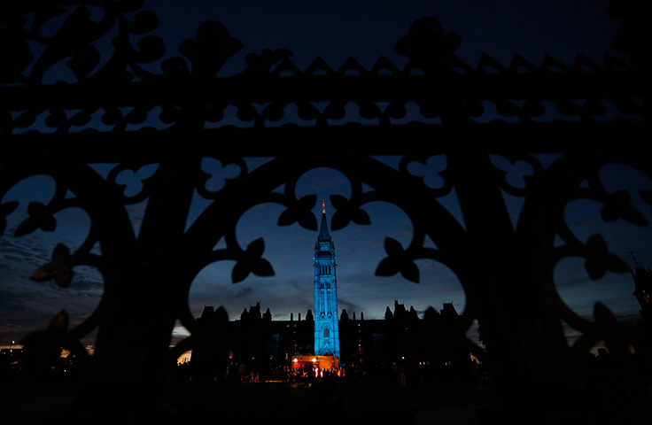 Royal blue: The Peace Tower on Parliament Hill is lit blue to celebrate the birth of a 