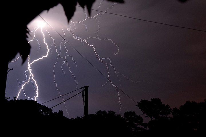 Stormy weather: Lightning strikes captured over the skies of Smeeton Westerby, Leicestershi
