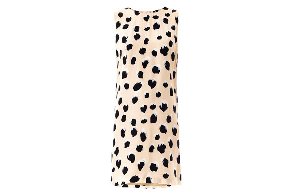Summer dresses: Summer dresses: peach sleeveless shift with black animal print by Acne
