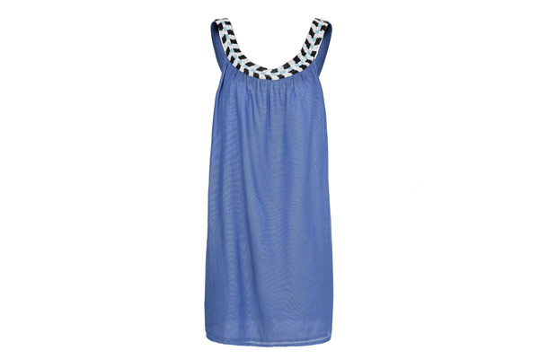 Summer dresses: Summer dresses: blue cotton loose fit mini with beaded neckline by Mango
