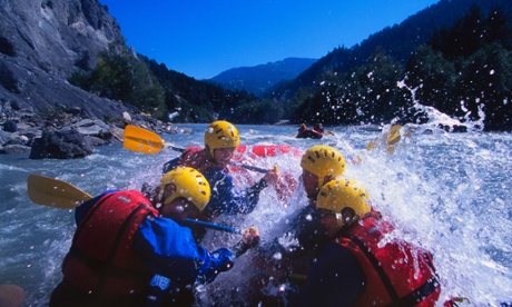 Whitewater rafting the Ruinaulta Rhine Gorge, Switzerland.