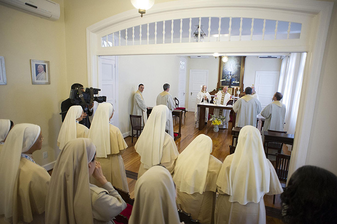 Pope in Brazil: Pope Francis giving mass in a chapel inside the Sumare residence in Rio de 
