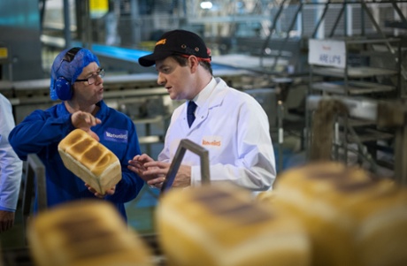 Chancellor of the Exchequer George Osborne meets staff at Warburtons Bakery in Wednesbury near Birmingham.