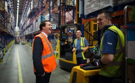 Chancellor of the Exchequer George Osborne meets staff at Tesco's National Distribution Centre near Rugby.