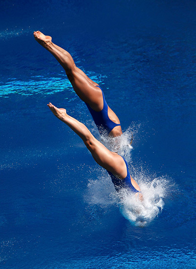 Divers underwater: Britain's Tonia Couch and Sarah Barrow perform a dive at the women's synchr