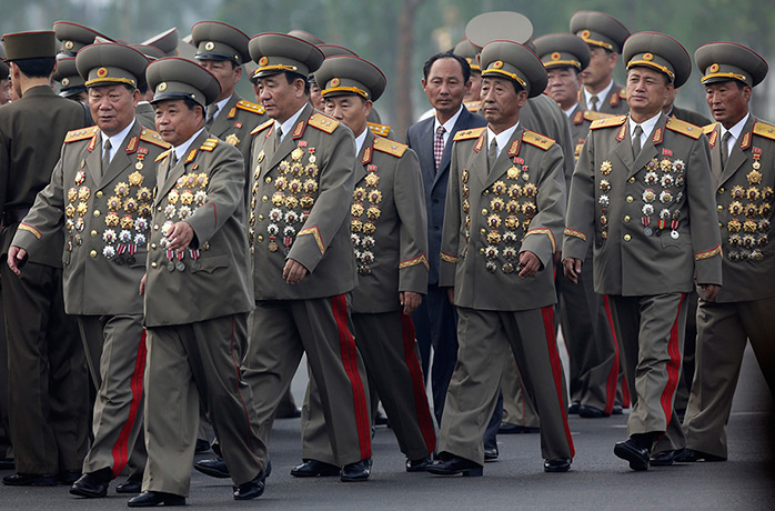 North Korea 60th: North Korean senior military officials arrive for the opening ceremony of t