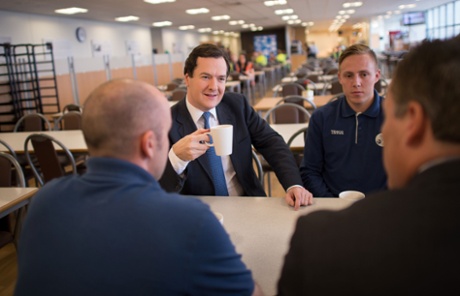 Chancellor of the Exchequer George Osborne meets staff at Tesco's National Distribution Centre near Rugby.
