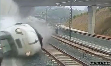 The train just after it derailed near Santiago de Compostela in Spain.