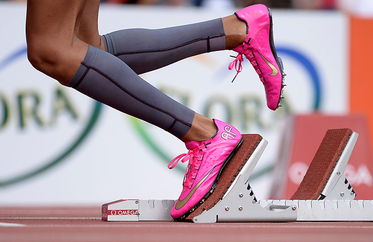 anniversary games: Alyson Felix flies out of the blocks