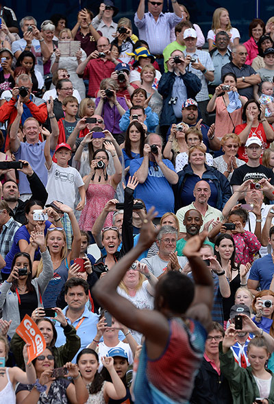 anniversary games: The crowd react to Usain Bolt on his lap of honour 