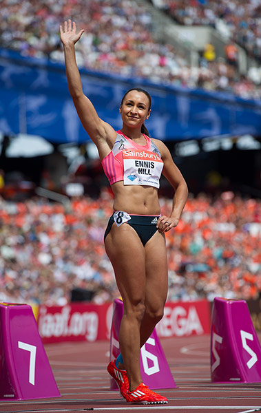 anniversary games: Jessiac Ennis-Hill waves to the crowd before the womens 100m hurdles