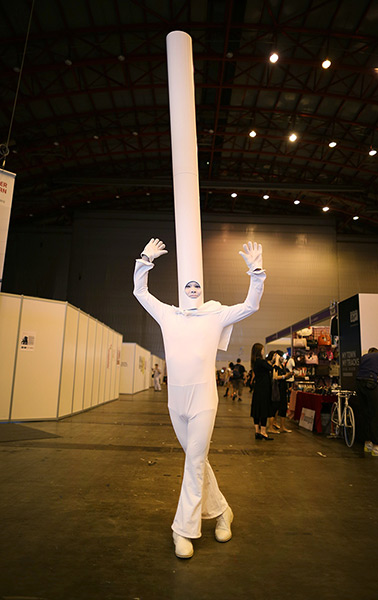 Hyper Japan London: An exhibitor wears a costume to promote a video game