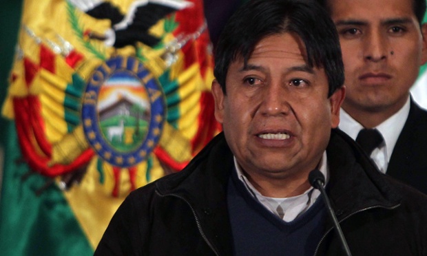 Bolivian Minister of Foreign Affairs, David Choquehuanca, speaks during a press conference in La Paz, Bolivia,
