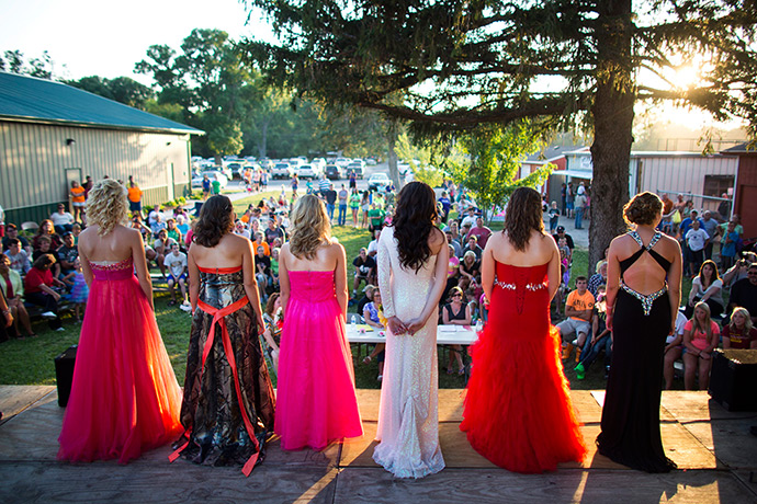 Iowa County Fair: Contestants in the Miss Calhoun County Pageant line up before members of th