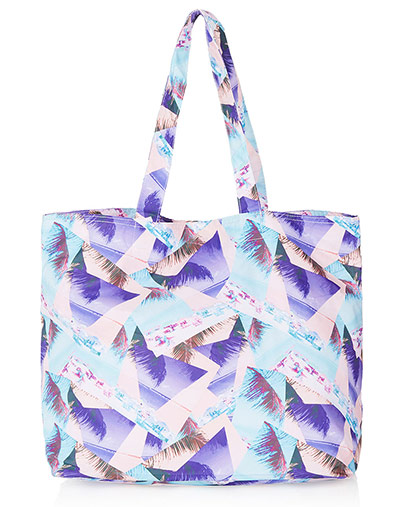 Beach Bags: Purple postcard print