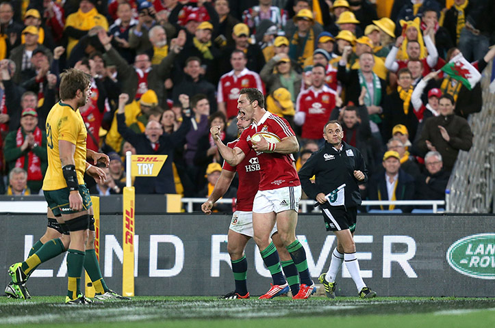 Lions final test: George North celebrates his try