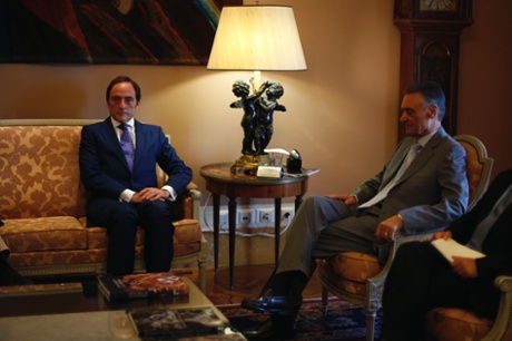 Portuguese Foreign Affairs Minister and CDS-PP President party Paulo Portas (L) meets with Portugal's President Anibal Cavaco Silva at Belem president palace in Lisbon July 9, 2013.