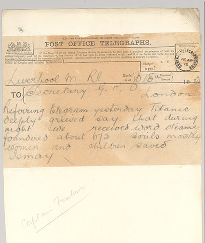 Post Office Sale: Titanic Telegram