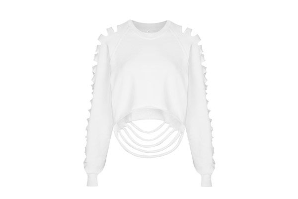 Club kid inspired fashion: Club kid fashion Slashed white sweatshirt by The Ragged Priest