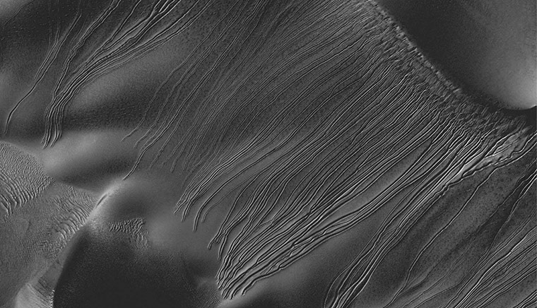 A month in Space: Marks on Martian Dunes May Be Tracks of Dry-Ice Sleds