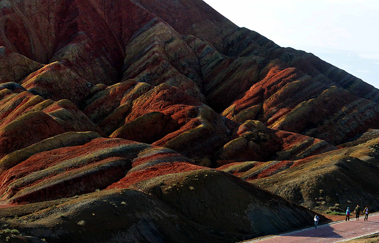 Rainbow mountains: Tourists view the scenery