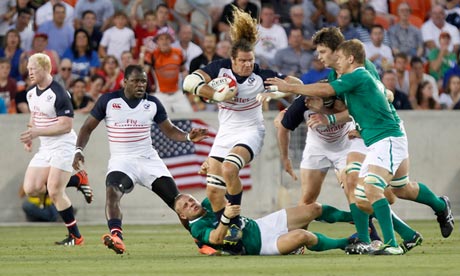 Todd Clever tries to break the Ireland defence