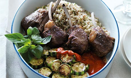 Food lamb chops and vegetables