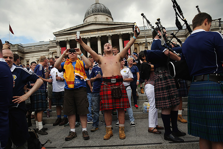 Scottish fans: Scotland fans gather in Trafalgar Square