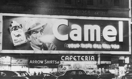 A black and white billboard in New York for a Camel cigaratte advert