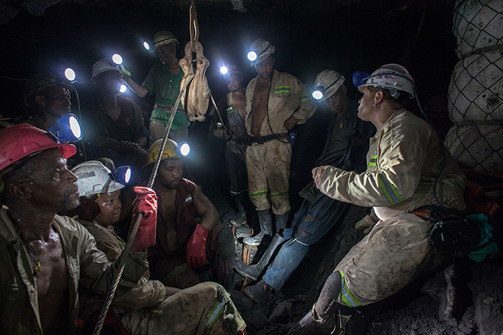 Marikana mine: A team gathers to start the shift at 31 level
